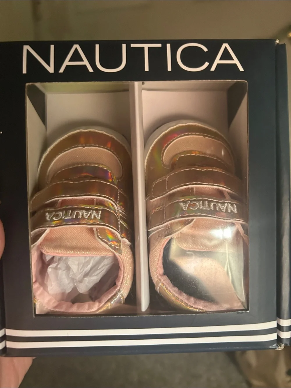 Nautica Girls' Rose Gold Metallic Hook-and-Loop Baby Sneakers